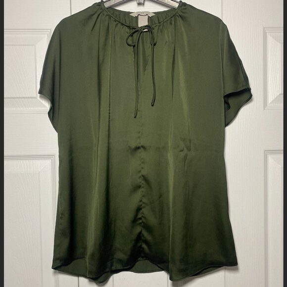 V-neck Satin Short Sleeve Blouse - Picture 2 of 5
